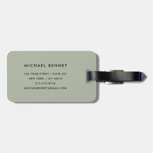 Modern Sage Green Monogrammed Bagagelabel (Achterkant horizontaal)