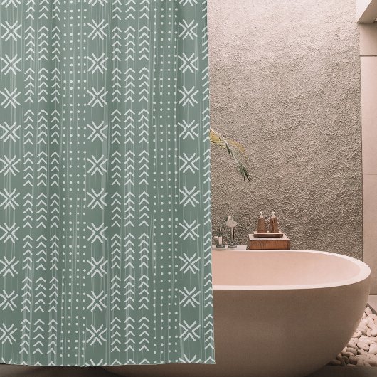 Modern Sage Green Mud Cloth African Pattern Douchegordijn