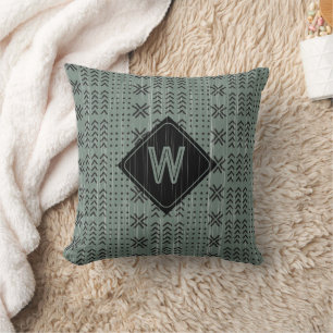 Modern Sage Green Mudcloth African Monogram Kussen