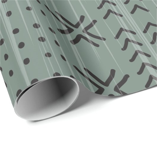 Modern Sage Green Mudcloth African Pattern Cadeaupapier (Rol Hoek)