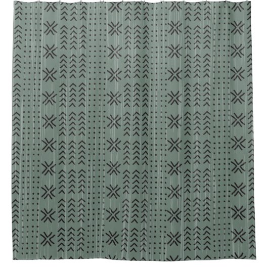 Modern Sage Green Mudcloth African Pattern Douchegordijn (Voorkant)