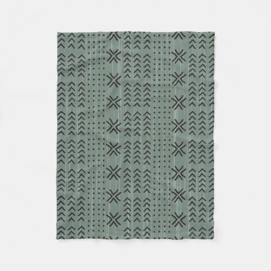 Modern Sage Green Mudcloth African Pattern Fleece Deken (Voorkant)