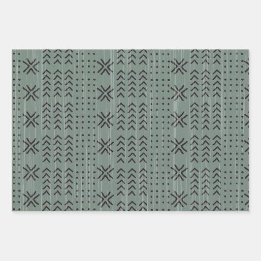 Modern Sage Green Mudcloth African Pattern Inpakpapier Vel (Voorkant)