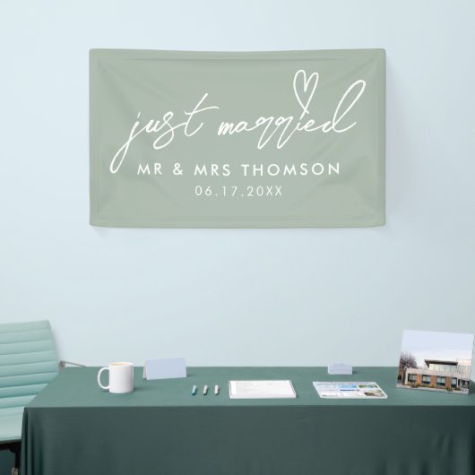 Modern Sage Green net getrouwd met legant bruiloft Spandoek (Beurs)