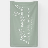 Modern Sage Green net getrouwd met legant bruiloft Spandoek (Verticaal)