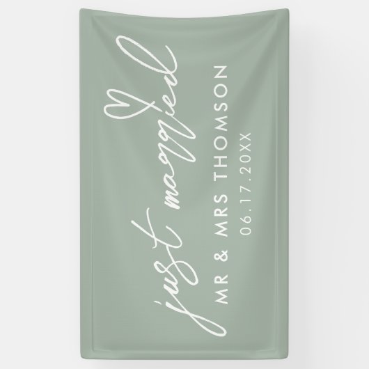 Modern Sage Green net getrouwd met legant bruiloft Spandoek (Verticaal)