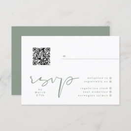 Modern Sage Green Neutral White Elegant QR Wedding RSVP Kaartje