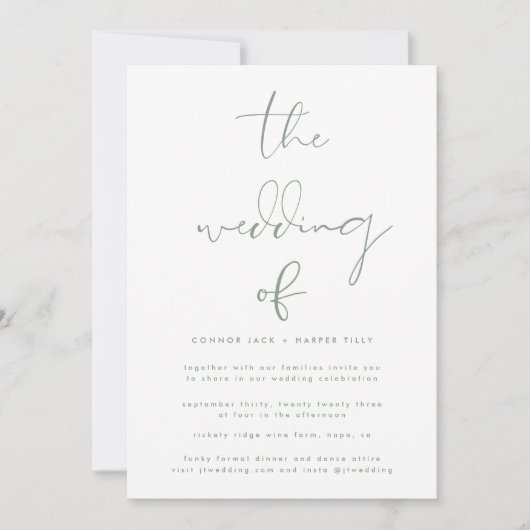 Modern Sage Green Neutral White Wedding Kaart (Voorkant)