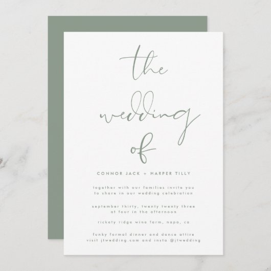 Modern Sage Green Neutral White Wedding Kaart (Voorkant / Achterkant)