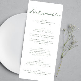 Modern Sage Green Neutral White Wedding Menu