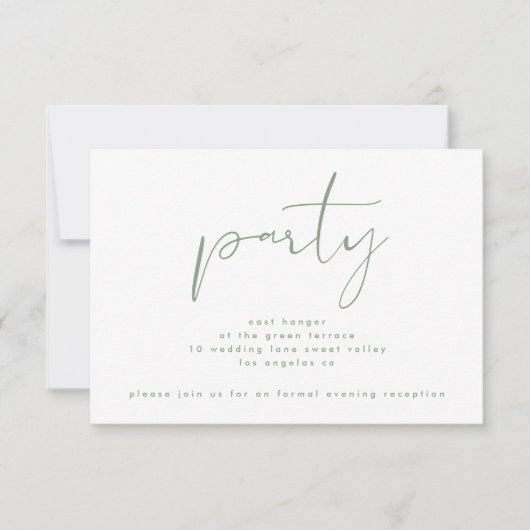 Modern Sage Green Neutral White Wedding Reception Kaart (Voorkant)