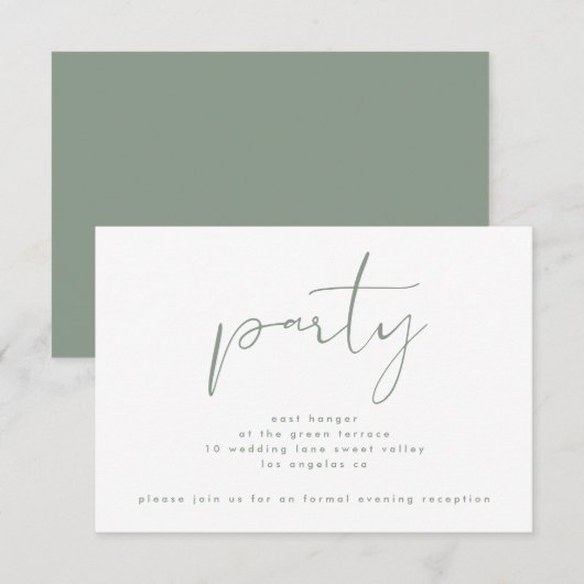 Modern Sage Green Neutral White Wedding Reception Kaart (Voorkant / Achterkant)