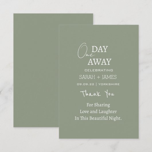 Modern Sage Green op een dag weg bruiloft Bedankkaart (Voorkant / Achterkant)
