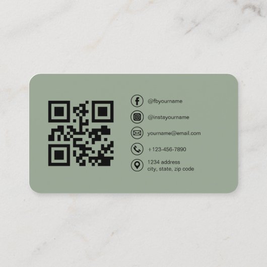 Modern Sage Green Personal Brand QR Code Visitekaartje (Achterkant)