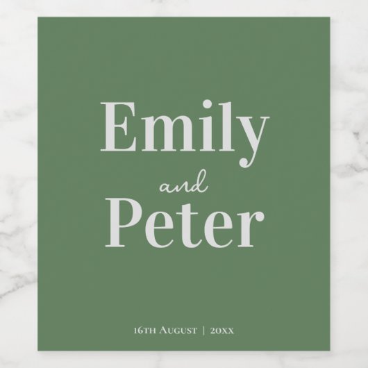 Modern Sage Green Personalized Wedding Wijn Etiket (Enkel label)