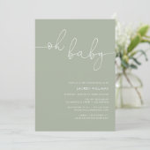 Modern Sage Green Photo Baby shower Kaart (Staand voorkant)