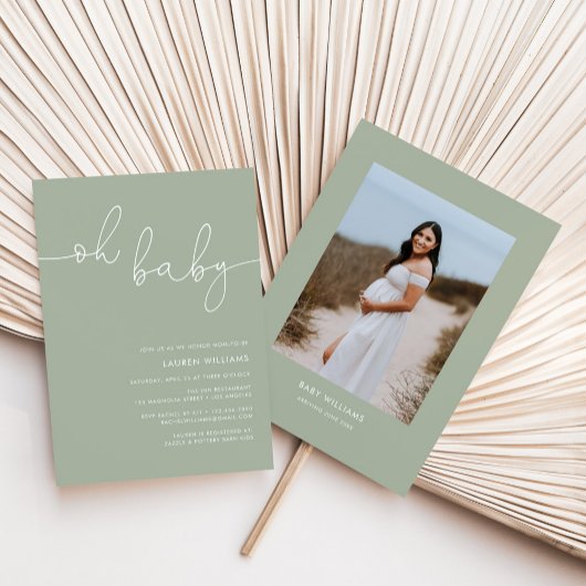 Modern Sage Green Photo Baby shower Kaart