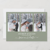 Modern Sage Green Photo Collage Monogram Weddensch Save The Date (Voorkant)