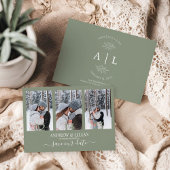 Modern Sage Green Photo Collage Monogram Weddensch Save The Date