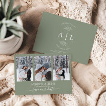 Modern Sage Green Photo Collage Monogram Weddensch