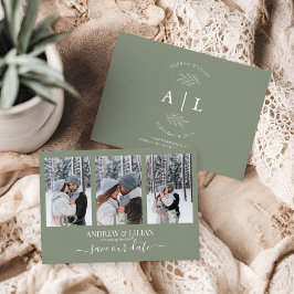 Modern Sage Green Photo Collage Monogram Weddensch Save The Date