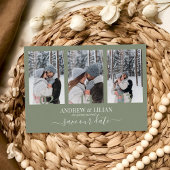 Modern Sage Green Photo Collage Monogram Weddensch Save The Date