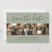 Modern Sage Green Photo Collage Save The Date (Voorkant)