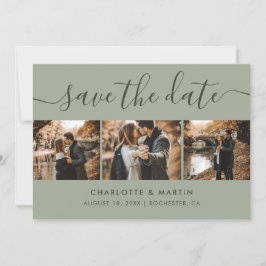 Modern Sage Green Photo Collage Save The Date