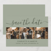 Modern Sage Green Photo Collage Save The Date (Voorkant / Achterkant)