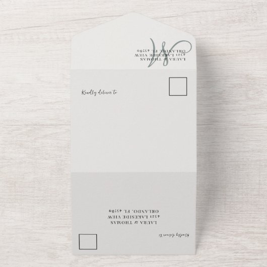 Modern Sage Green Photo Collage Wedding All In One Uitnodiging (Buitenkant)