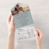 Modern Sage Green Photo Collage Wedding All In One Uitnodiging (Afscheurbaar)