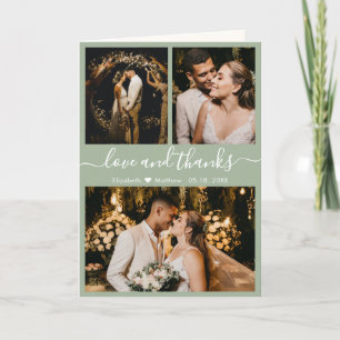 Modern Sage Green Photo Collage Wedding Bedankt