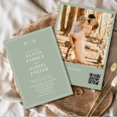 Modern Sage Green Photo QR Code Wedding Kaart