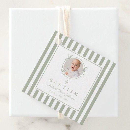 Modern Sage Green Photo Thank You Baptism Bedankjes Labels