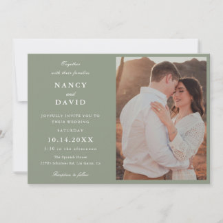 Modern Sage Green Photo Wedding Invitation Kaart