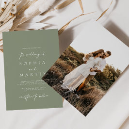Modern Sage Green Photo Wedding Invitation Kaart