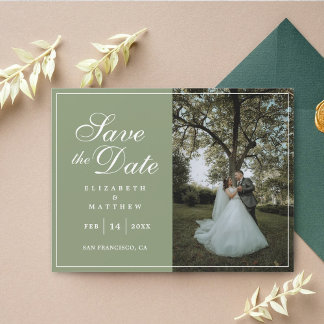 Modern Sage Green Photo Wedding Save the Date