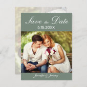 Modern Sage Green Photo Wedding Save the Date Aankondigingskaart (Voorkant / Achterkant)