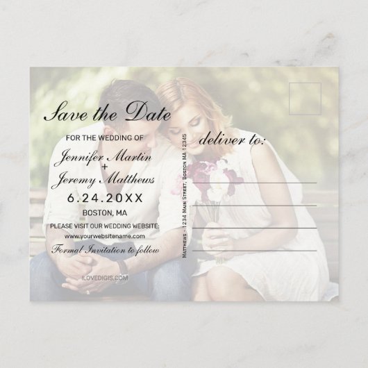 Modern Sage Green Photo Wedding Save the Date Aankondigingskaart (Achterkant)