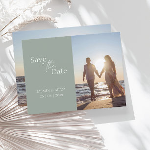 Modern Sage Green Photo Wedding Save the Date Briefkaart