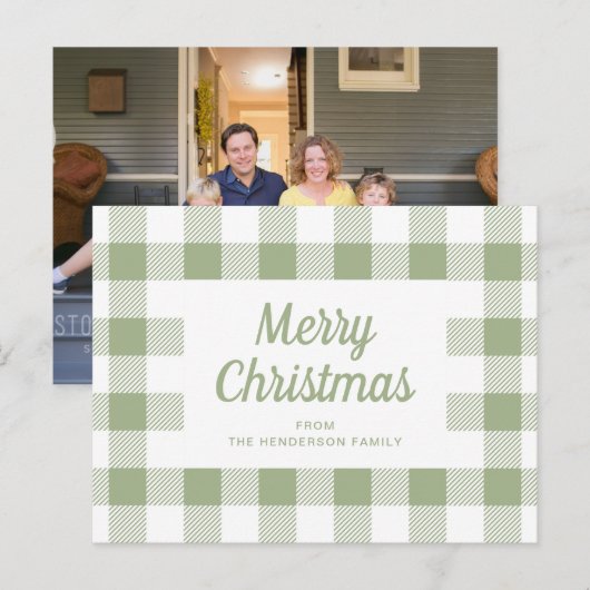 Modern Sage Green Plaid Vrolijk kerstfeest Briefkaart (Voorkant / Achterkant)