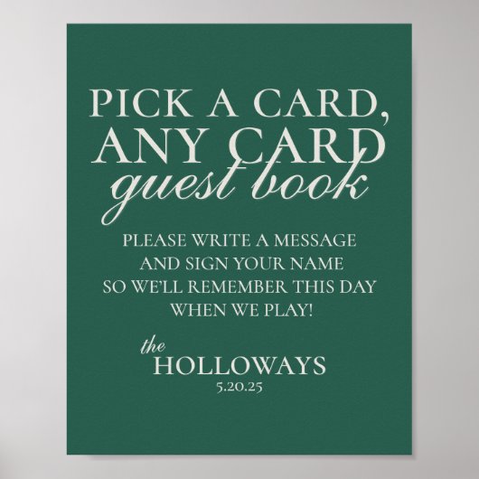 Modern Sage Green Playing Card Wedding Guest Book Poster (Voorkant)