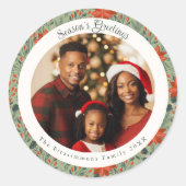 Modern Sage Green Poinsettia Botanical Christmas Ronde Sticker (Voorkant)