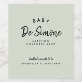 Modern Sage Green Pregnancy Announcement  Wijn Etiket (Enkel label)