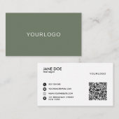 Modern Sage Green Professional met QR-code Visitekaartje (Voorkant / Achterkant)
