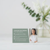 Modern Sage Green Professional Photo Visitekaartje (Staand voorkant)