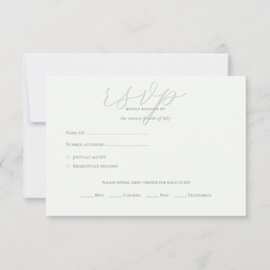 Modern Sage Green QR Code Initialen bruiloft RSVP Kaartje (Voorkant)