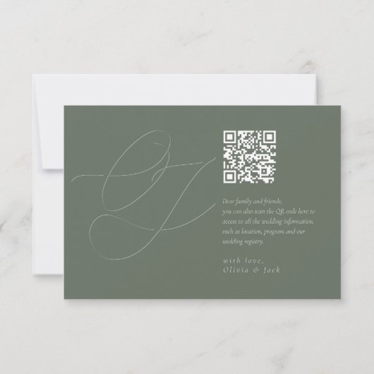 Modern Sage Green QR Code Initialen bruiloft RSVP Kaartje (Achterkant)