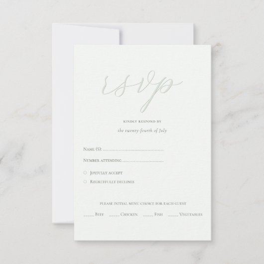 Modern Sage Green QR Code Initialen bruiloft RSVP Kaartje (Voorkant)