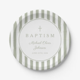 Modern Sage Green Religious Cross Baptism Papieren Bordje
